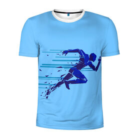 Мужская футболка 3D спортивная с принтом Бегущий человек в Белгороде, 100% полиэстер с улучшенными характеристиками | приталенный силуэт, круглая горловина, широкие плечи, сужается к линии бедра | бегущий человек | раннер | спорт | спринт | усилие
