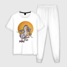 Мужская пижама хлопок с принтом Рептилоид в Белгороде, 100% хлопок | брюки и футболка прямого кроя, без карманов, на брюках мягкая резинка на поясе и по низу штанин
 | иллюминаты | масоны | теория заговора | юмор | ящер
