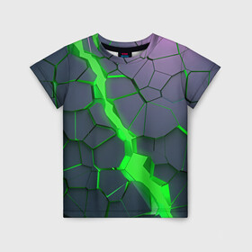 Детская футболка 3D с принтом ЗЕЛЕНЫЙ РАЗЛОМ | 3Д РАЗЛОМ в Белгороде, 100% гипоаллергенный полиэфир | прямой крой, круглый вырез горловины, длина до линии бедер, чуть спущенное плечо, ткань немного тянется | 3d | 3д | abstrakt | couter strike | csgo | dota | geometry | green | lol | rift | steel | wow | абстракт | геометрия | дота | зеленый | камни | кубики | пластик | плиты | разлом | раскол | свет | скин | сталь | текстура | трещина