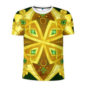 Мужская футболка 3D спортивная с принтом Золотой клевер в Белгороде, 100% полиэстер с улучшенными характеристиками | приталенный силуэт, круглая горловина, широкие плечи, сужается к линии бедра | золото | кельтский узор | клевер | подарки | узор