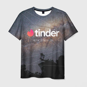 Мужская футболка 3D с принтом Tinder Find Love Тиндер в Белгороде, 100% полиэфир | прямой крой, круглый вырез горловины, длина до линии бедер | find | help | love | me | my | to | геометрия | звезды | знакомства | космос | небо | тиндер