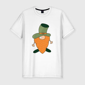 Мужская футболка хлопок Slim с принтом Гном - День святого Патрика в Белгороде, 92% хлопок, 8% лайкра | приталенный силуэт, круглый вырез ворота, длина до линии бедра, короткий рукав | борода | гном | день святого патрика | зеленый | ирландия | лепрекон | мультяшный | оранжевый | патрик | подарок | символ | смешной | фэнтези | шляпа