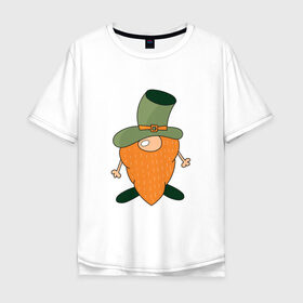 Мужская футболка хлопок Oversize с принтом Гном - День святого Патрика в Белгороде, 100% хлопок | свободный крой, круглый ворот, “спинка” длиннее передней части | борода | гном | день святого патрика | зеленый | ирландия | лепрекон | мультяшный | оранжевый | патрик | подарок | символ | смешной | фэнтези | шляпа