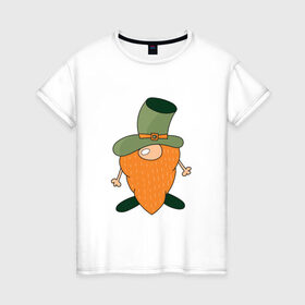 Женская футболка хлопок с принтом Гном - День святого Патрика в Белгороде, 100% хлопок | прямой крой, круглый вырез горловины, длина до линии бедер, слегка спущенное плечо | борода | гном | день святого патрика | зеленый | ирландия | лепрекон | мультяшный | оранжевый | патрик | подарок | символ | смешной | фэнтези | шляпа