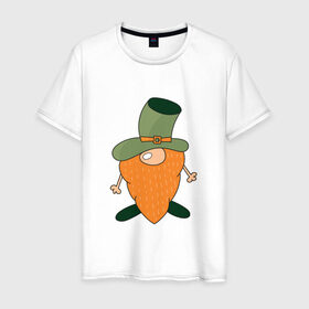 Мужская футболка хлопок с принтом Гном - День святого Патрика в Белгороде, 100% хлопок | прямой крой, круглый вырез горловины, длина до линии бедер, слегка спущенное плечо. | борода | гном | день святого патрика | зеленый | ирландия | лепрекон | мультяшный | оранжевый | патрик | подарок | символ | смешной | фэнтези | шляпа