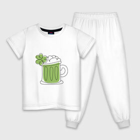 Детская пижама хлопок с принтом День святого Патрика - Пиво в Белгороде, 100% хлопок |  брюки и футболка прямого кроя, без карманов, на брюках мягкая резинка на поясе и по низу штанин
 | день святого патрика | зеленый | ирландия | клевер | кружка | листик | мультяшный | патрик | пена | пить | подарок | прикол | символ