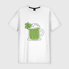 Мужская футболка хлопок Slim с принтом День святого Патрика - Пиво в Белгороде, 92% хлопок, 8% лайкра | приталенный силуэт, круглый вырез ворота, длина до линии бедра, короткий рукав | день святого патрика | зеленый | ирландия | клевер | кружка | листик | мультяшный | патрик | пена | пить | подарок | прикол | символ