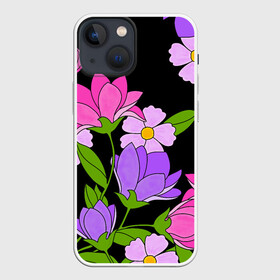 Чехол для iPhone 13 mini с принтом Ночные цветы в Белгороде,  |  | fashion | flowers | бабушка | букет | бутоны | весна | ветки | девушкам | дочь | зелень | лаванда | лепестки | лето | лилии | листья | лучшая | мама | ночь | пионы | подарок | поляна | природа | растения | розы