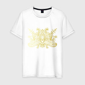 Мужская футболка хлопок с принтом Мехенди в Белгороде, 100% хлопок | прямой крой, круглый вырез горловины, длина до линии бедер, слегка спущенное плечо. | золото | мехенди | монохром | татушки