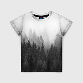 Детская футболка 3D с принтом Туманный лес в Белгороде, 100% гипоаллергенный полиэфир | прямой крой, круглый вырез горловины, длина до линии бедер, чуть спущенное плечо, ткань немного тянется | tegunvteg | деревья | лес | листья | природа | темный лес | туман | туманный лес