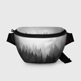 Поясная сумка 3D с принтом Туманный лес в Белгороде, 100% полиэстер | плотная ткань, ремень с регулируемой длиной, внутри несколько карманов для мелочей, основное отделение и карман с обратной стороны сумки застегиваются на молнию | tegunvteg | деревья | лес | листья | природа | темный лес | туман | туманный лес