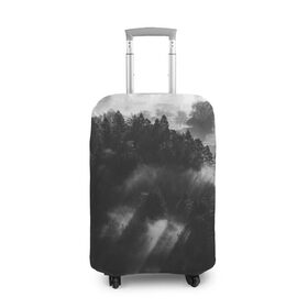 Чехол для чемодана 3D с принтом Туман в лесу в Белгороде, 86% полиэфир, 14% спандекс | двустороннее нанесение принта, прорези для ручек и колес | tegunvteg | деревья | лес | листья | природа | темный лес | туман