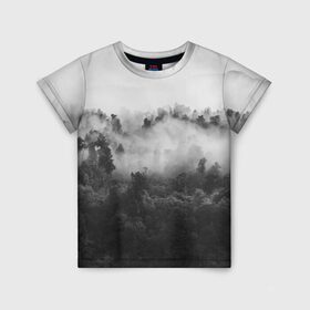 Детская футболка 3D с принтом Лес в Белгороде, 100% гипоаллергенный полиэфир | прямой крой, круглый вырез горловины, длина до линии бедер, чуть спущенное плечо, ткань немного тянется | tegunvteg | деревья | лес | листья | природа | темный лес | туман | туман в лесу