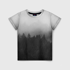 Детская футболка 3D с принтом Туманный лес в Белгороде, 100% гипоаллергенный полиэфир | прямой крой, круглый вырез горловины, длина до линии бедер, чуть спущенное плечо, ткань немного тянется | tegunvteg | деревья | лес | листья | природа | темный лес | туман | туманный лес