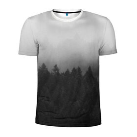 Мужская футболка 3D спортивная с принтом Туманный лес в Белгороде, 100% полиэстер с улучшенными характеристиками | приталенный силуэт, круглая горловина, широкие плечи, сужается к линии бедра | tegunvteg | деревья | лес | листья | природа | темный лес | туман | туманный лес