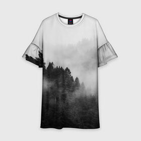 Детское платье 3D с принтом Природа - Лес в Белгороде, 100% полиэстер | прямой силуэт, чуть расширенный к низу. Круглая горловина, на рукавах — воланы | tegunvteg | деревья | лес | листья | природа | темный лес | туман | туманный лес