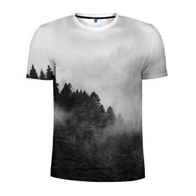 Мужская футболка 3D спортивная с принтом Природа - Лес в Белгороде, 100% полиэстер с улучшенными характеристиками | приталенный силуэт, круглая горловина, широкие плечи, сужается к линии бедра | Тематика изображения на принте: tegunvteg | деревья | лес | листья | природа | темный лес | туман | туманный лес