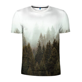 Мужская футболка 3D спортивная с принтом Деревья в Белгороде, 100% полиэстер с улучшенными характеристиками | приталенный силуэт, круглая горловина, широкие плечи, сужается к линии бедра | tegunvteg | деревья | лес | листья | природа | темный лес | туман