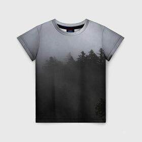 Детская футболка 3D с принтом Лес в дыму в Белгороде, 100% гипоаллергенный полиэфир | прямой крой, круглый вырез горловины, длина до линии бедер, чуть спущенное плечо, ткань немного тянется | tegunvteg | деревья | дым | лес | лес в дыму | листья | природа | темный лес