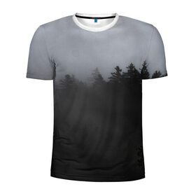 Мужская футболка 3D спортивная с принтом Лес в дыму в Белгороде, 100% полиэстер с улучшенными характеристиками | приталенный силуэт, круглая горловина, широкие плечи, сужается к линии бедра | tegunvteg | деревья | дым | лес | лес в дыму | листья | природа | темный лес