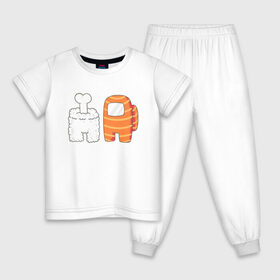 Детская пижама хлопок с принтом AMONG US | IMPOSTOR | СУШИ в Белгороде, 100% хлопок |  брюки и футболка прямого кроя, без карманов, на брюках мягкая резинка на поясе и по низу штанин
 | Тематика изображения на принте: among | among us | crewmate | game | impister | impistor | japan | space | sushi | us | vote | выживший | игра | космос | невиновный | предатель | роллы | рыба | самозванец | суши | япония