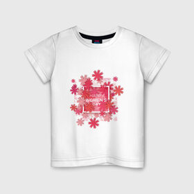 Детская футболка хлопок с принтом счатливого 8 марта в Белгороде, 100% хлопок | круглый вырез горловины, полуприлегающий силуэт, длина до линии бедер | весна | восьмерка | женский день | иностранная | надпись | пожелание | праздник | рисунок | цветы