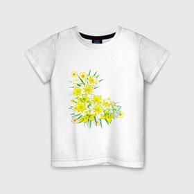 Детская футболка хлопок с принтом Желтые нарциссы в Белгороде, 100% хлопок | круглый вырез горловины, полуприлегающий силуэт, длина до линии бедер | букет | весна | восьмерка | женский день | нарцисс | нарциссы | праздник | рисунок | уголок | цветы