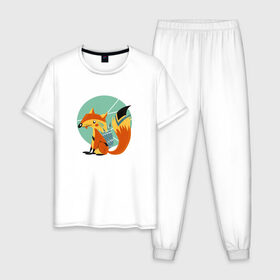Мужская пижама хлопок с принтом Ловкая Лисичка Лучник в Белгороде, 100% хлопок | брюки и футболка прямого кроя, без карманов, на брюках мягкая резинка на поясе и по низу штанин
 | Тематика изображения на принте: archer | archery | art | clever | cute | england | english | fox | illustration | little fox | quiver | robin hood | sherwood | stay | графика | иллюстрация | колчан | лиса | лиса арт | лиса рисунок | лисица | милая лисичка | милота | робин г