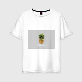 Женская футболка хлопок Oversize с принтом Pineapple cucumber в Белгороде, 100% хлопок | свободный крой, круглый ворот, спущенный рукав, длина до линии бедер
 | cucumber | grey | pineapple | ананас | огурец | серый