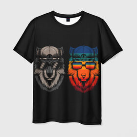 Мужская футболка 3D с принтом Молодые волки в Белгороде, 100% полиэфир | прямой крой, круглый вырез горловины, длина до линии бедер | Тематика изображения на принте: братья волки | волк | воющий волк | звездный волк | неоновый волк | рисованный волк