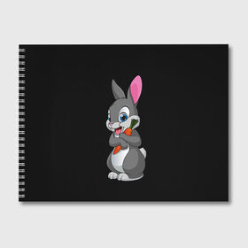 Альбом для рисования с принтом ЗАЙКА в Белгороде, 100% бумага
 | матовая бумага, плотность 200 мг. | bunny | cartoon | hare | rabbit | белый | зайчик | заяц | кролик | морковка | мультик | серый
