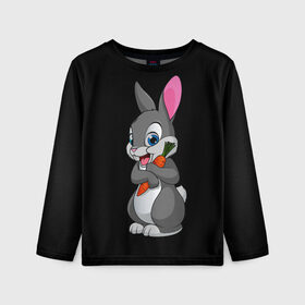 Детский лонгслив 3D с принтом ЗАЙКА в Белгороде, 100% полиэстер | длинные рукава, круглый вырез горловины, полуприлегающий силуэт
 | bunny | cartoon | hare | rabbit | белый | зайчик | заяц | кролик | морковка | мультик | серый