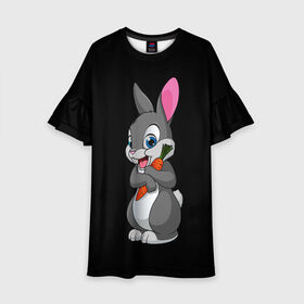 Детское платье 3D с принтом ЗАЙКА в Белгороде, 100% полиэстер | прямой силуэт, чуть расширенный к низу. Круглая горловина, на рукавах — воланы | Тематика изображения на принте: bunny | cartoon | hare | rabbit | белый | зайчик | заяц | кролик | морковка | мультик | серый