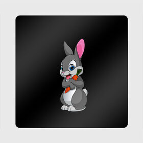 Магнит виниловый Квадрат с принтом ЗАЙКА в Белгороде, полимерный материал с магнитным слоем | размер 9*9 см, закругленные углы | Тематика изображения на принте: bunny | cartoon | hare | rabbit | белый | зайчик | заяц | кролик | морковка | мультик | серый