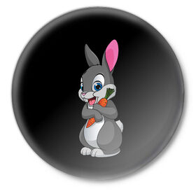 Значок с принтом ЗАЙКА в Белгороде,  металл | круглая форма, металлическая застежка в виде булавки | bunny | cartoon | hare | rabbit | белый | зайчик | заяц | кролик | морковка | мультик | серый