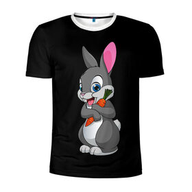 Мужская футболка 3D спортивная с принтом ЗАЙКА в Белгороде, 100% полиэстер с улучшенными характеристиками | приталенный силуэт, круглая горловина, широкие плечи, сужается к линии бедра | bunny | cartoon | hare | rabbit | белый | зайчик | заяц | кролик | морковка | мультик | серый