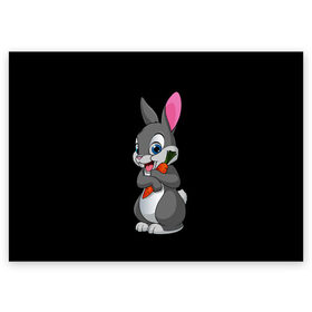Поздравительная открытка с принтом ЗАЙКА в Белгороде, 100% бумага | плотность бумаги 280 г/м2, матовая, на обратной стороне линовка и место для марки
 | bunny | cartoon | hare | rabbit | белый | зайчик | заяц | кролик | морковка | мультик | серый