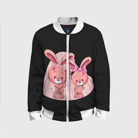 Детский бомбер 3D с принтом ЗАЙЧИКИ в Белгороде, 100% полиэстер | застегивается на молнию, по бокам два кармана без застежек, мягкие манжеты, по низу бомбера и на воротнике — эластичная резинка | bunny | cartoon | hare | rabbit | зайка | заяц | кролик | мультик | розовый | цветы