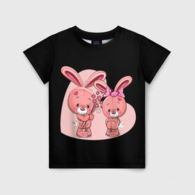 Детская футболка 3D с принтом ЗАЙЧИКИ в Белгороде, 100% гипоаллергенный полиэфир | прямой крой, круглый вырез горловины, длина до линии бедер, чуть спущенное плечо, ткань немного тянется | bunny | cartoon | hare | rabbit | зайка | заяц | кролик | мультик | розовый | цветы