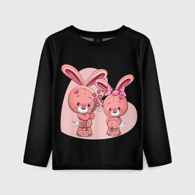 Детский лонгслив 3D с принтом ЗАЙЧИКИ в Белгороде, 100% полиэстер | длинные рукава, круглый вырез горловины, полуприлегающий силуэт
 | bunny | cartoon | hare | rabbit | зайка | заяц | кролик | мультик | розовый | цветы