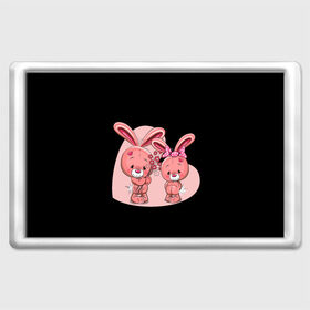 Магнит 45*70 с принтом ЗАЙЧИКИ в Белгороде, Пластик | Размер: 78*52 мм; Размер печати: 70*45 | bunny | cartoon | hare | rabbit | зайка | заяц | кролик | мультик | розовый | цветы