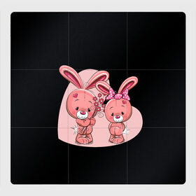 Магнитный плакат 3Х3 с принтом ЗАЙЧИКИ в Белгороде, Полимерный материал с магнитным слоем | 9 деталей размером 9*9 см | bunny | cartoon | hare | rabbit | зайка | заяц | кролик | мультик | розовый | цветы
