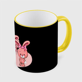 Кружка с принтом ЗАЙЧИКИ в Белгороде, керамика | ёмкость 330 мл | bunny | cartoon | hare | rabbit | зайка | заяц | кролик | мультик | розовый | цветы