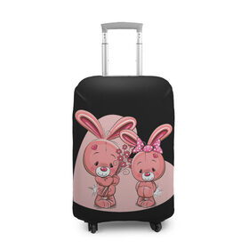 Чехол для чемодана 3D с принтом ЗАЙЧИКИ в Белгороде, 86% полиэфир, 14% спандекс | двустороннее нанесение принта, прорези для ручек и колес | bunny | cartoon | hare | rabbit | зайка | заяц | кролик | мультик | розовый | цветы