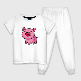 Детская пижама хлопок с принтом ПОРОСЁНОК в Белгороде, 100% хлопок |  брюки и футболка прямого кроя, без карманов, на брюках мягкая резинка на поясе и по низу штанин
 | Тематика изображения на принте: boar | cute | pig | piglet | pink | smile | кабан | милый | поросенок | пятачок | розовый | свинья | улыбка