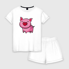 Женская пижама с шортиками хлопок с принтом ПОРОСЁНОК в Белгороде, 100% хлопок | футболка прямого кроя, шорты свободные с широкой мягкой резинкой | boar | cute | pig | piglet | pink | smile | кабан | милый | поросенок | пятачок | розовый | свинья | улыбка
