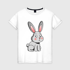 Женская футболка хлопок с принтом КРОЛИК в Белгороде, 100% хлопок | прямой крой, круглый вырез горловины, длина до линии бедер, слегка спущенное плечо | bunny | cartoon | cute | hare | rabbit | зайка | заяц | кролик | милый | мультик