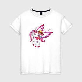 Женская футболка хлопок с принтом ЕДИНОРОГ в Белгороде, 100% хлопок | прямой крой, круглый вырез горловины, длина до линии бедер, слегка спущенное плечо | cute | fairy | miracle | pink | pony | princess | unicorn | wings | единорог | крылья | милый | пони | розовый | фея | чудо