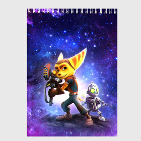 Скетчбук с принтом Ratchet & Clank game в Белгороде, 100% бумага
 | 48 листов, плотность листов — 100 г/м2, плотность картонной обложки — 250 г/м2. Листы скреплены сверху удобной пружинной спиралью | Тематика изображения на принте: game | ratchet  clank | галактические рейнджеры | игры | рэтчет и кланr