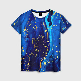 Женская футболка 3D с принтом СИНИЙ ГРАНИТ в Белгороде, 100% полиэфир ( синтетическое хлопкоподобное полотно) | прямой крой, круглый вырез горловины, длина до линии бедер | marble | абстракция | гранит | золото | золотой | камень | контраст | линии | позолочен | полосы. | синий гранит